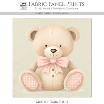 Teddy Bear Watercolor - Baby Fabric Panels, Girl, Sewing, Large Print, Block, Cotton, Quilt, Wall Art, Nursery, Shower Gift