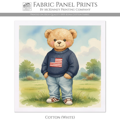 Teddy Bear Fabric - Baby Fabric Panels, Patriotic, Flag, Sewing, Large Print Fabric, Block Print Fabric, Cotton, Quilt, Wall Art, Nursery