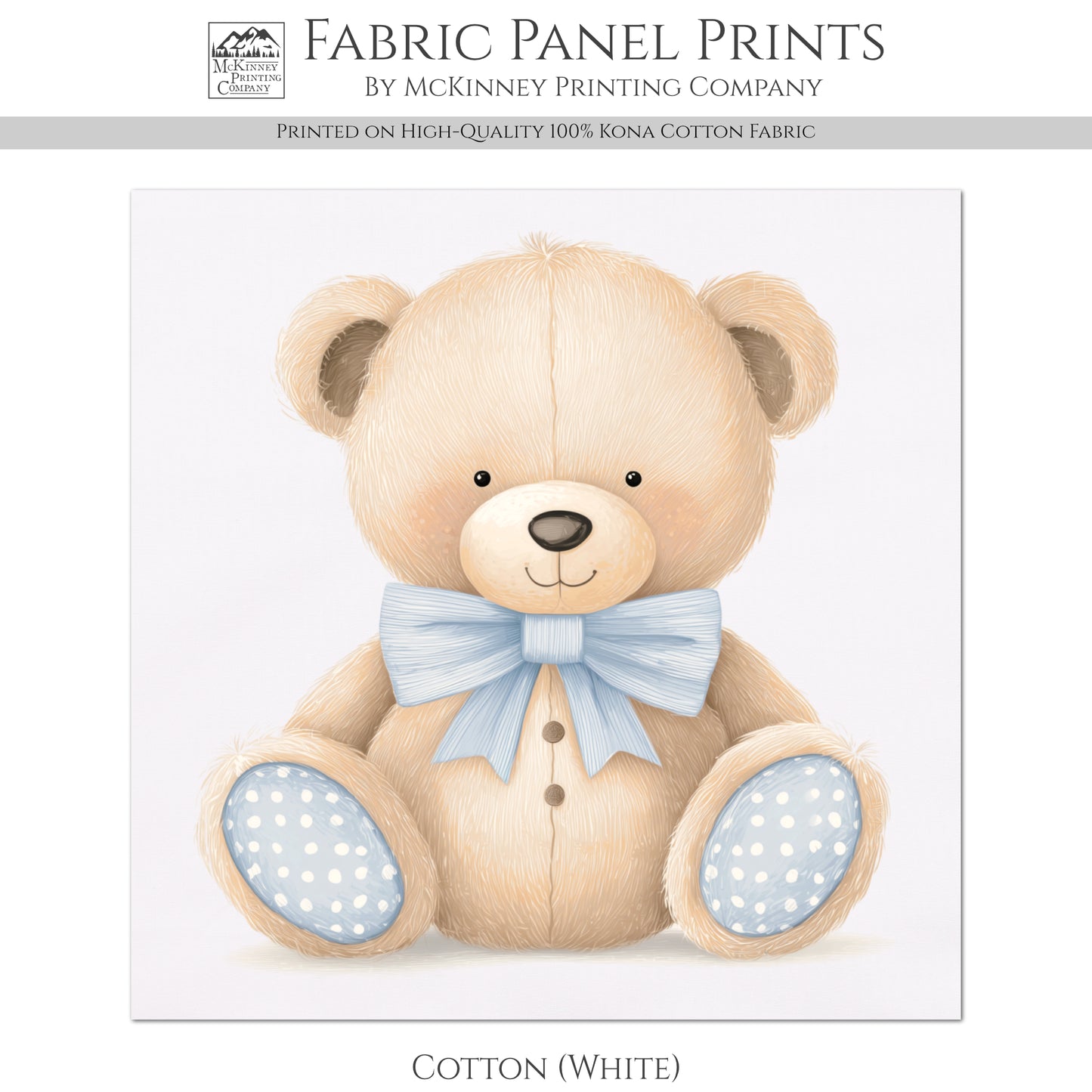 Teddy Bear Fabric - Baby Fabric Panels, Boy, Sewing, Large Print, Block, Cotton, Quilt, Wall Art, Nursery, Shower Gift