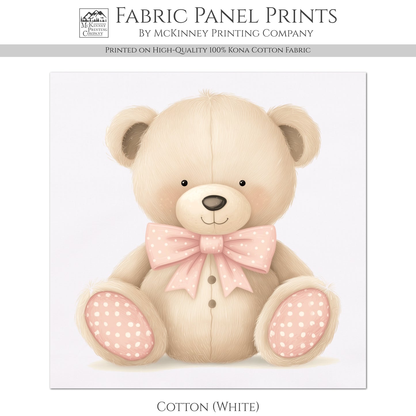 Teddy Bear Watercolor - Baby Fabric Panels, Girl, Sewing, Large Print, Block, Cotton, Quilt, Wall Art, Nursery, Shower Gift