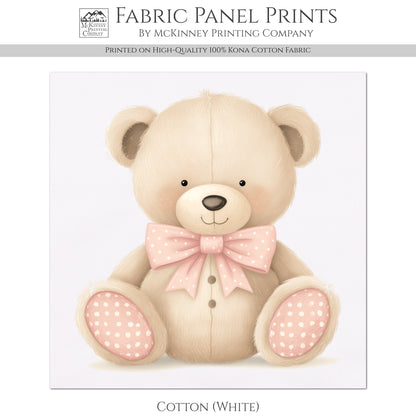 Teddy Bear Watercolor - Baby Fabric Panels, Girl, Sewing, Large Print, Block, Cotton, Quilt, Wall Art, Nursery, Shower Gift