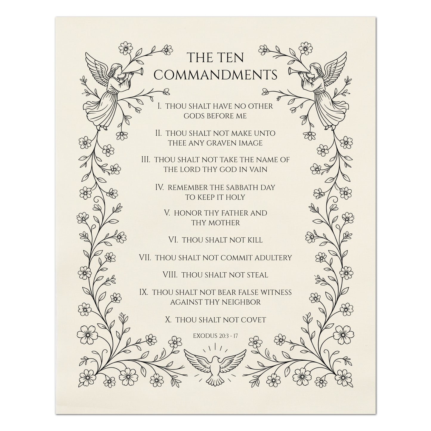 Ten Commandments - Christian Fabric, Religious, Exodus 20, Bible Verse, Wall Art, Quilting, Quilt, Cotton, Canvas