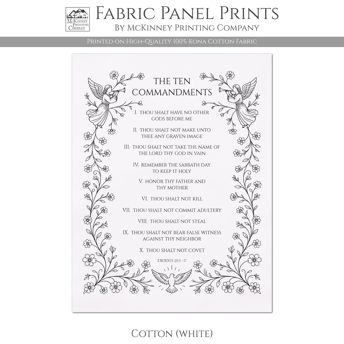 Ten Commandments - Christian Fabric, Religious, Exodus 20, Bible Verse, Wall Art, Quilting, Quilt, Cotton, Canvas