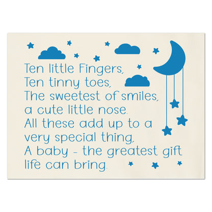 Baby Fabric Panels - Ten Little Fingers, Poem, Wall Art, Decor, Cotton, Quilt Block, Baby Blanket, Nursery, Infant
