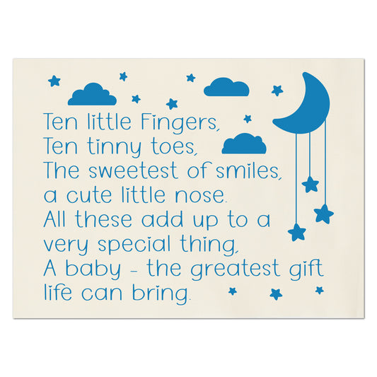 Baby Fabric Panels - Ten Little Fingers, Poem, Wall Art, Decor, Cotton, Quilt Block, Baby Blanket, Nursery, Infant