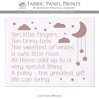 Baby Fabric Panels - Ten Little Fingers, Poem, Wall Art, Decor, Cotton, Quilt Block, Baby Blanket, Nursery, Infant