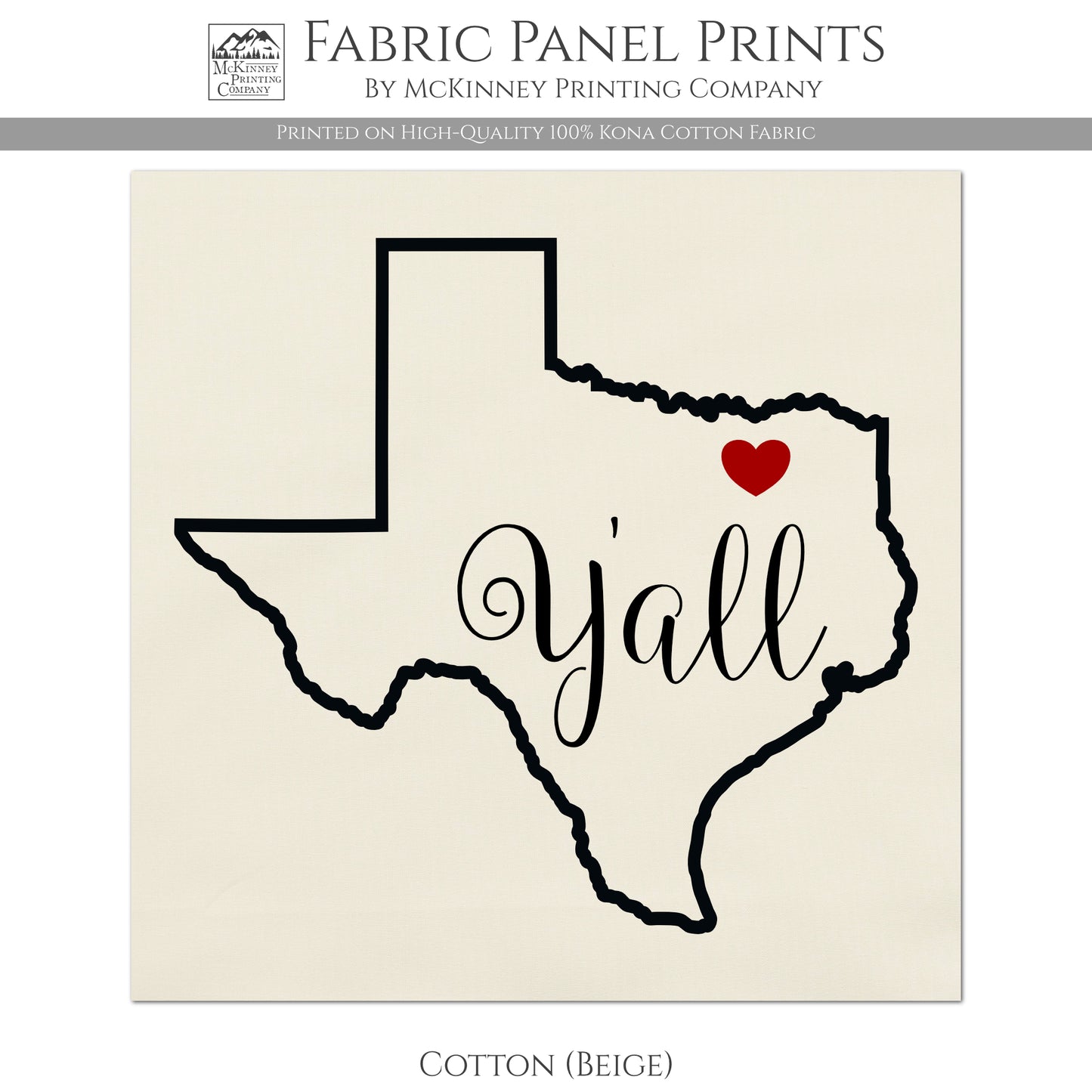 Texas Fabric - Texas Yall, State Outline - Cotton