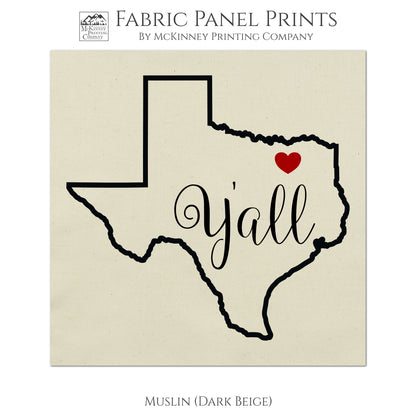 Texas Fabric - Texas Yall, State Outline - Muslin