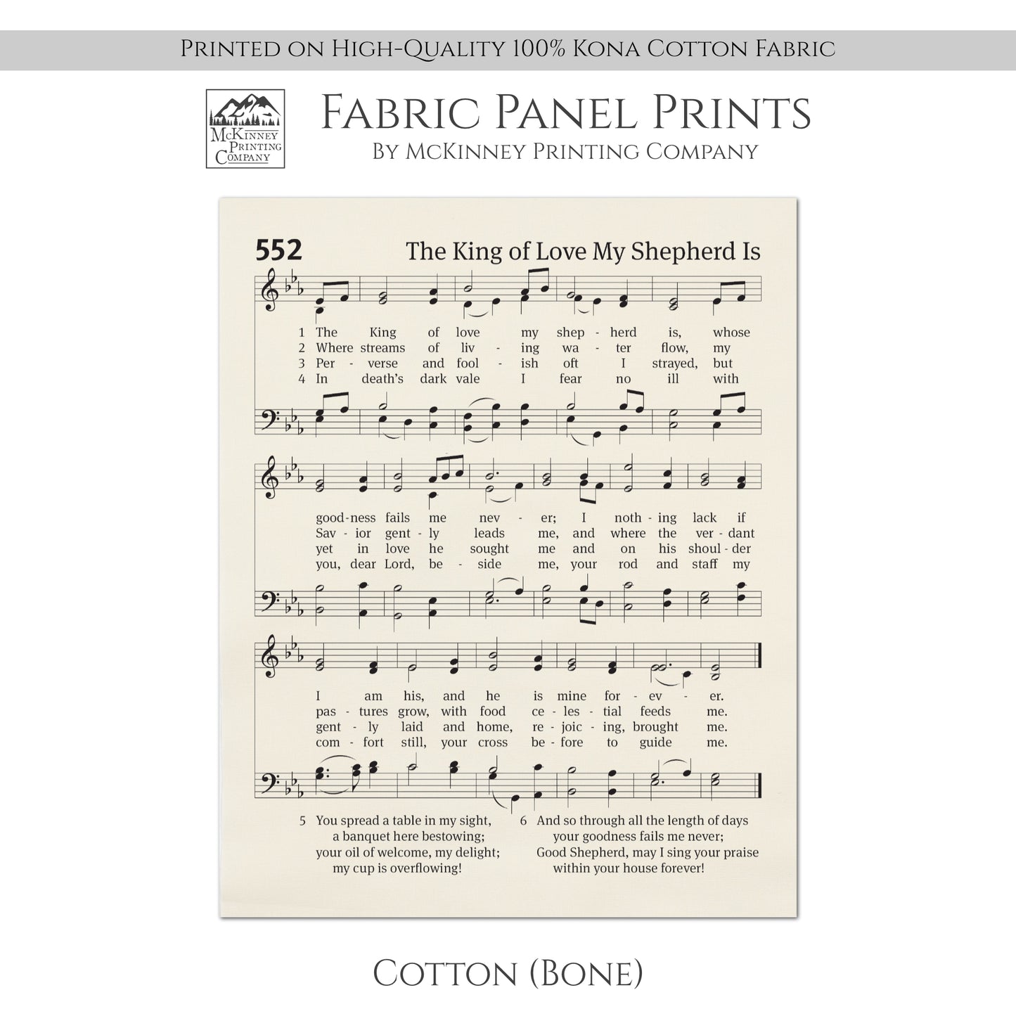 The King of Love My Shepherd Is - Christian Fabric, Hymn Wall Art, Religious, Vintage Sheet Music, Quilting, Quilt, Sewing, Cotton