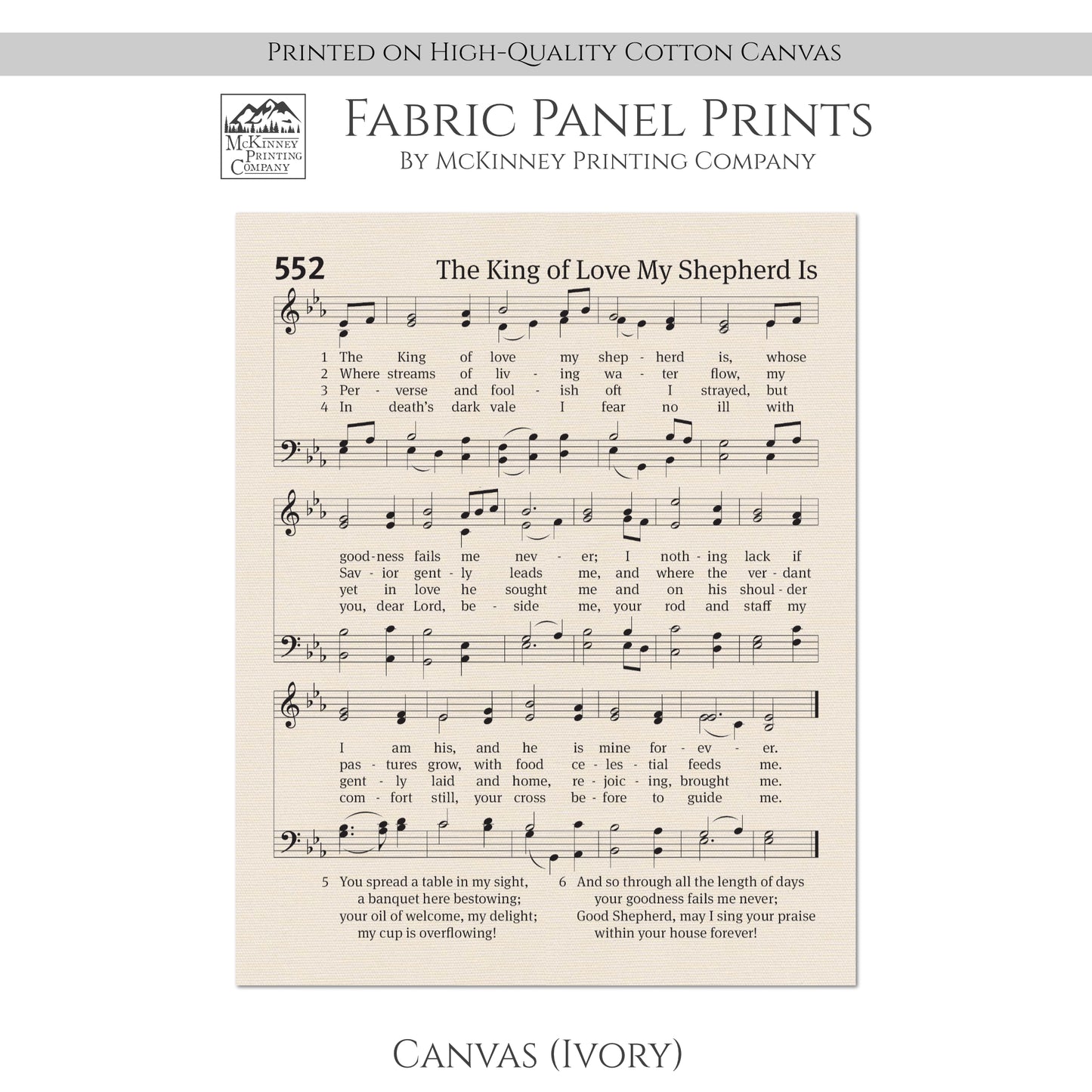 The King of Love My Shepherd Is - Christian Fabric, Hymn Wall Art, Religious, Vintage Sheet Music, Quilting, Quilt, Sewing, Cotton
