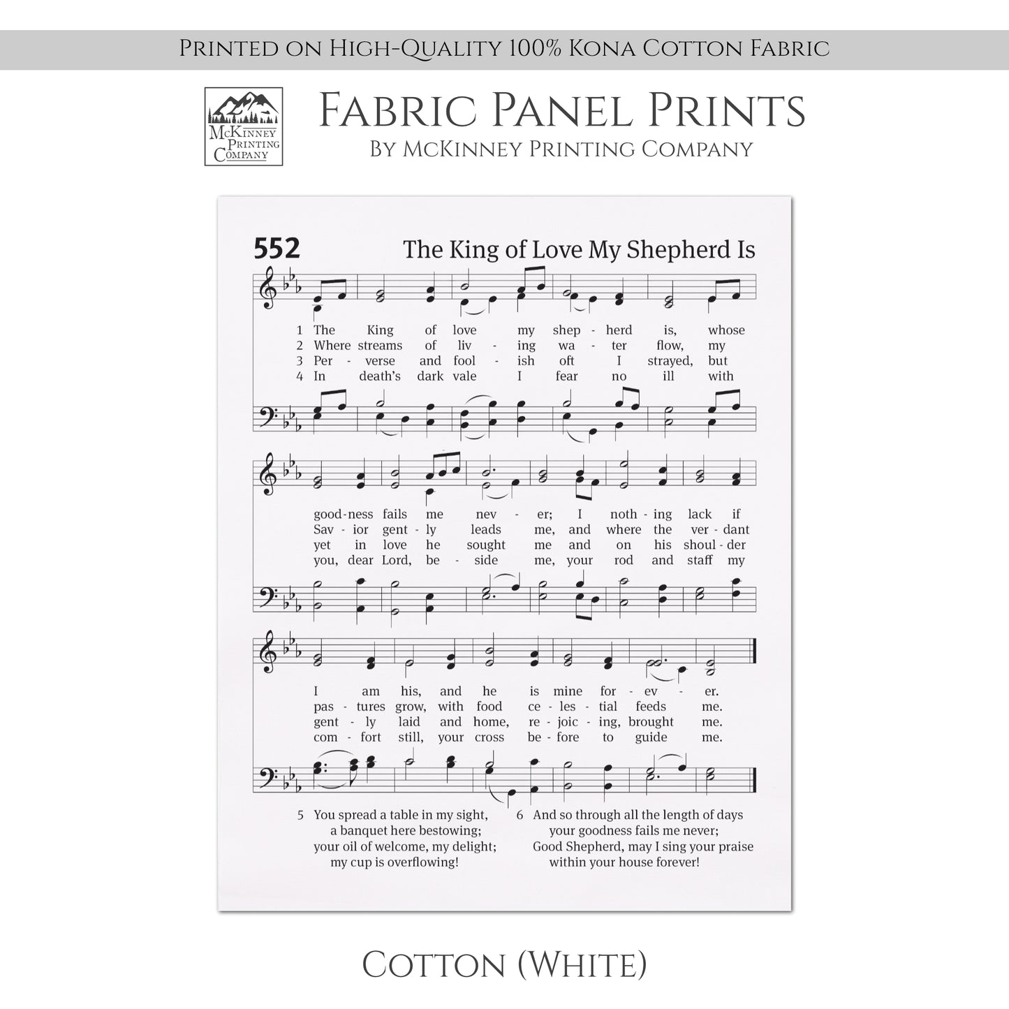 The King of Love My Shepherd Is - Christian Fabric, Hymn Wall Art, Religious, Vintage Sheet Music, Quilting, Quilt, Sewing, Cotton