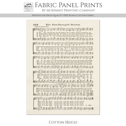 The Star Spangled Banner - Patriotic Fabric, Americana Fabric, Quilts of Valor, Vintage Sheet Music, Block Print, Veteran, Quilting
