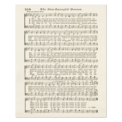 The Star Spangled Banner - Patriotic Fabric, Americana Fabric, Quilts of Valor, Vintage Sheet Music, Block Print, Veteran, Quilting