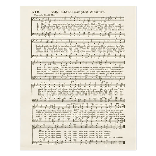 The Star Spangled Banner - Patriotic Fabric, Americana Fabric, Quilts of Valor, Vintage Sheet Music, Block Print, Veteran, Quilting