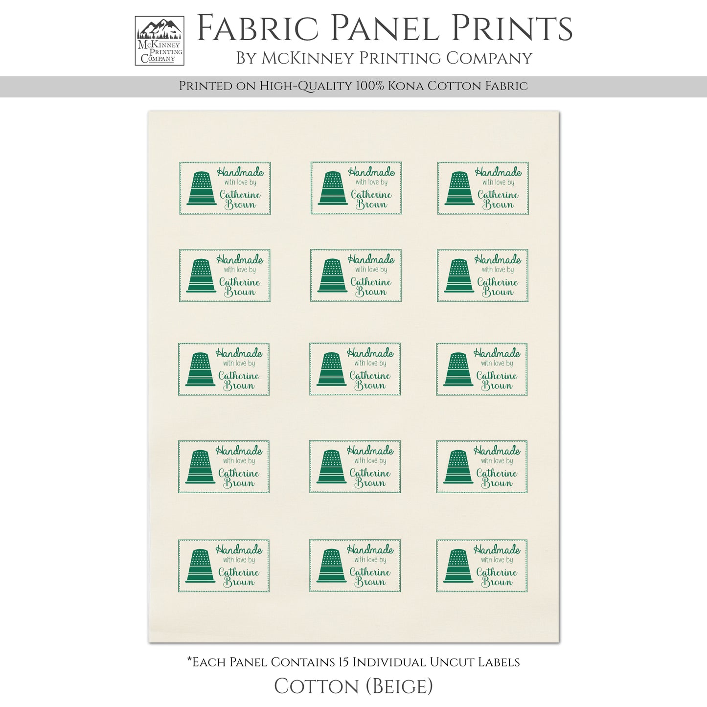 Quilt Labels - Handmade, Sewing Thimble, Fabric Tags, Personalized, Custom, Quilting, Craft, Cotton, Canvas