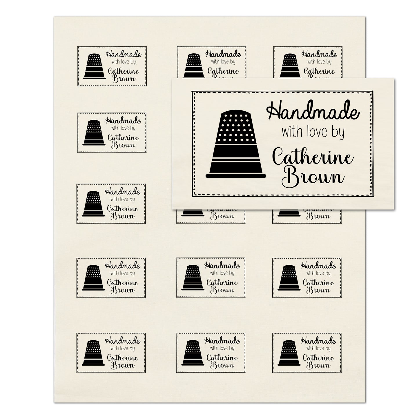 Quilt Labels - Handmade, Sewing Thimble, Fabric Tags, Personalized, Custom, Quilting, Craft, Cotton, Canvas