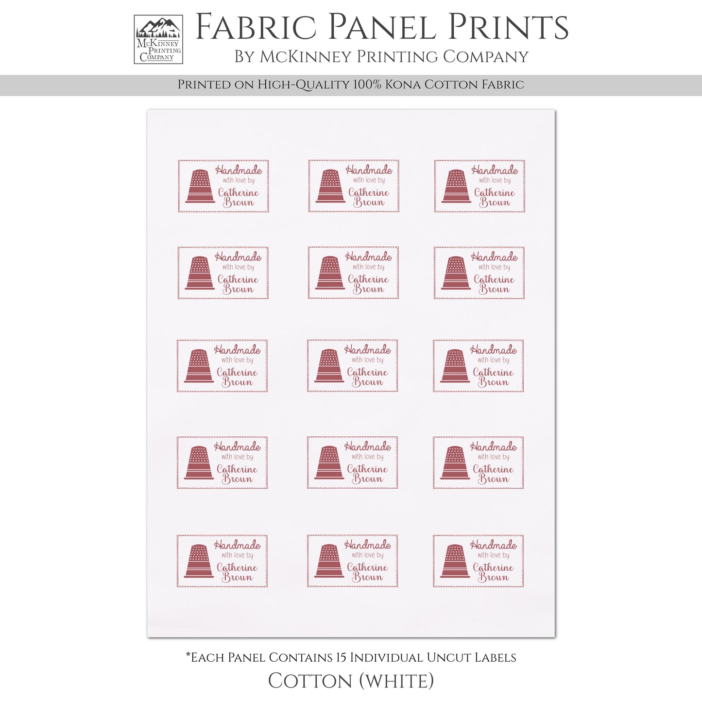 Quilt Labels - Handmade, Sewing Thimble, Fabric Tags, Personalized, Custom, Quilting, Craft, Cotton, Canvas