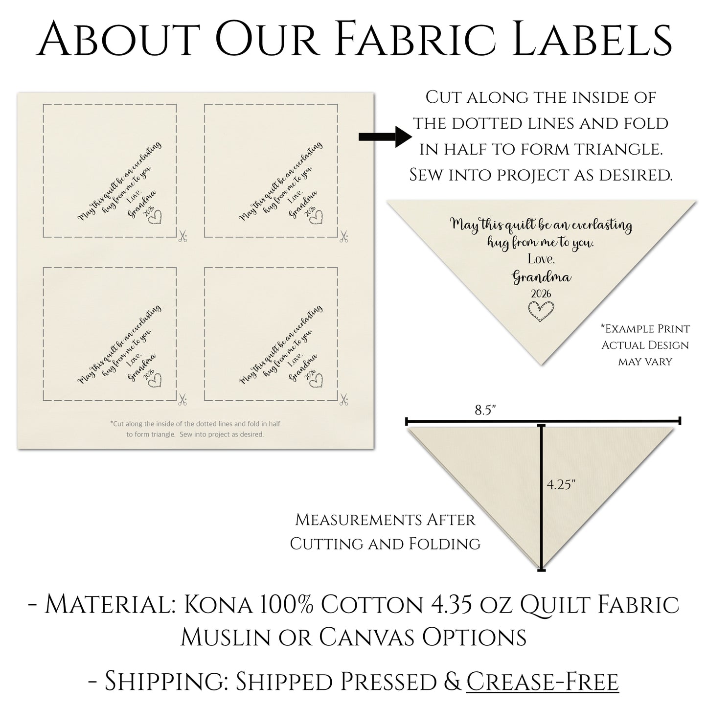 Quilt Label - Triangle, Custom, Name, Sewing, Quilting, Crafts, Tag, Kona Cotton Fabric, Pattern, Corner