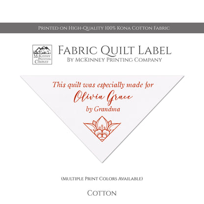 Quilting Label, Fabric Tag, Quilt, Personalized Name - Cotton, White
