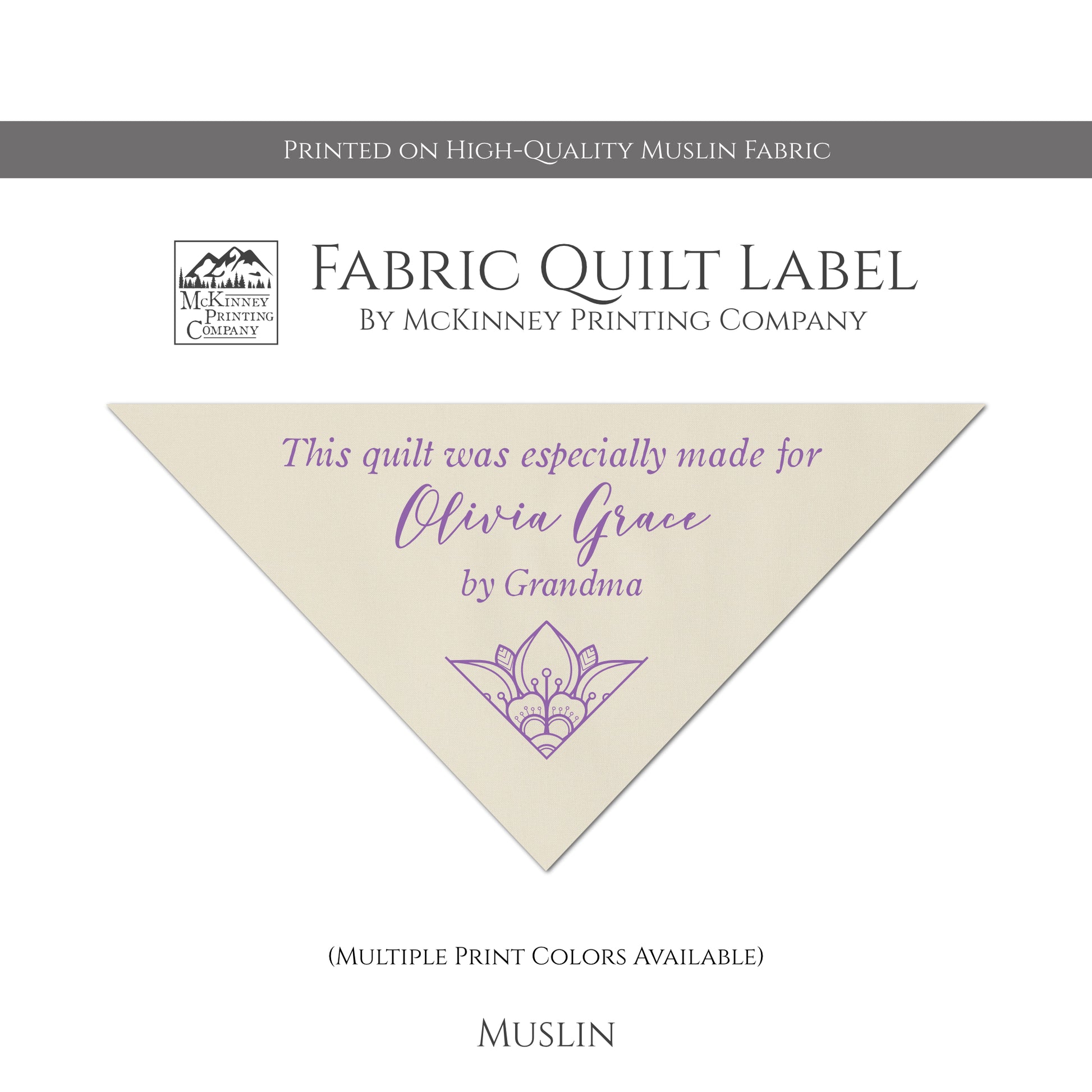 Quilting Label, Fabric Tag, Quilt, Personalized Name - Muslin