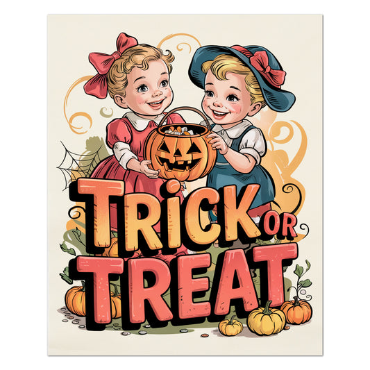 Halloween Fabric Panel - Vintage, Retro, Fall, Children, Kids, Child, Large Print Fabric, Block Print Fabric, Cotton, Quilting, Quilt, Canvas