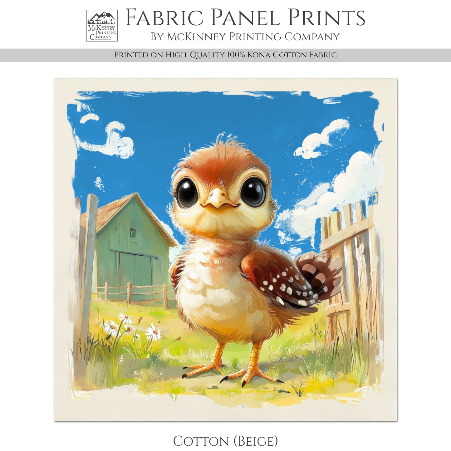 Farm Animal Fabric - Turkey, Baby Fabric Panels, Cotton, Nursery Décor, Infant, Quilt Block, Wall Art, Quilting, Sewing