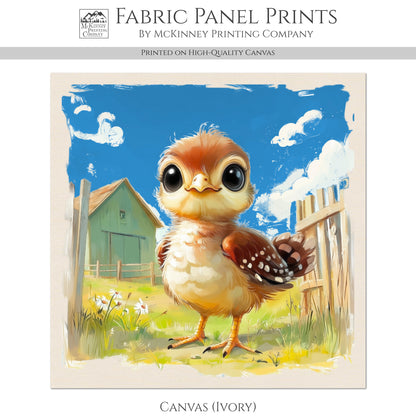 Farm Animal Fabric - Turkey, Baby Fabric Panels, Cotton, Nursery Décor, Infant, Quilt Block, Wall Art, Quilting, Sewing