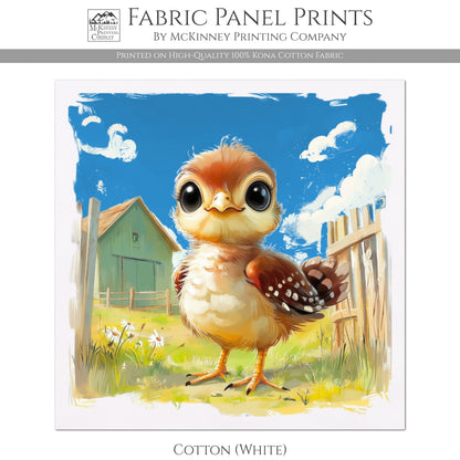 Farm Animal Fabric - Turkey, Baby Fabric Panels, Cotton, Nursery Décor, Infant, Quilt Block, Wall Art, Quilting, Sewing