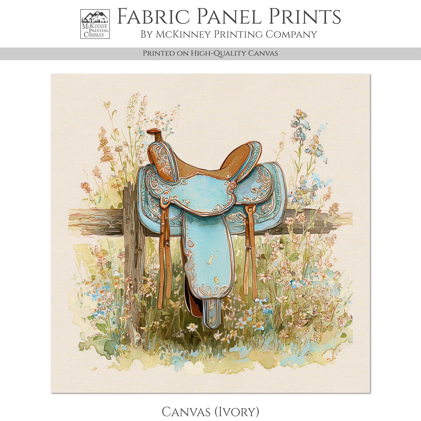 Western Fabric - Cowgirl, Horse, Saddle, Floral, Farm, Turquoise, Rodeo, Ranch, Wall Art, Crafts, Quilt, Block Print, Quilting, Sewing