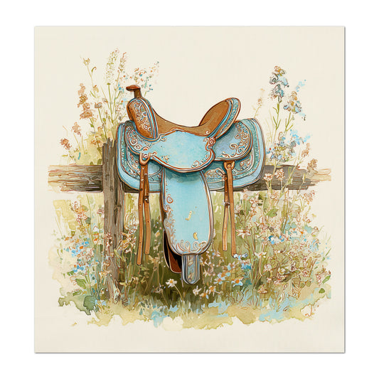 Western Fabric - Cowgirl, Horse, Saddle, Floral, Farm, Turquoise, Rodeo, Ranch, Wall Art, Crafts, Quilt, Block Print, Quilting, Sewing