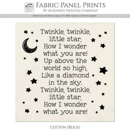 Twinkle Twinkle Little Star - Baby Fabric Panels, Nursery Rhyme, Wall Art, Decor, Cotton, Quilt Block, Baby Blanket, Infant, Sewing, Quilting