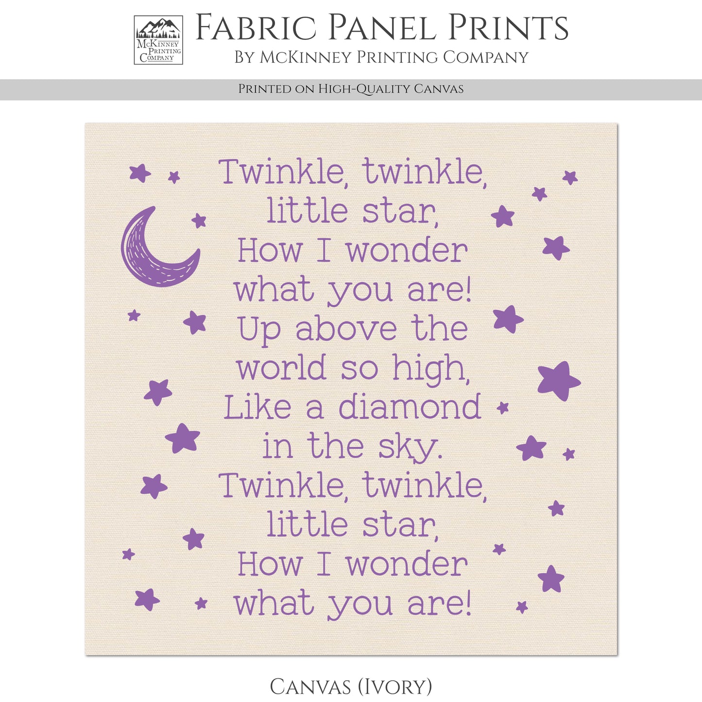 Twinkle Twinkle Little Star - Baby Fabric Panels, Nursery Rhyme, Wall Art, Decor, Cotton, Quilt Block, Baby Blanket, Infant, Sewing, Quilting