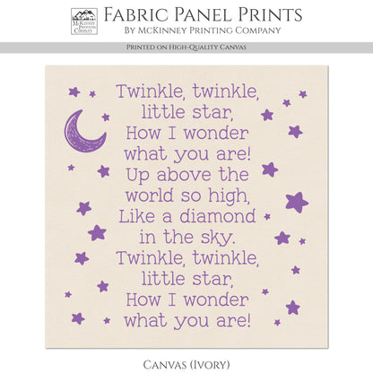 Twinkle Twinkle Little Star - Baby Fabric Panels, Nursery Rhyme, Wall Art, Decor, Cotton, Quilt Block, Baby Blanket, Infant, Sewing, Quilting