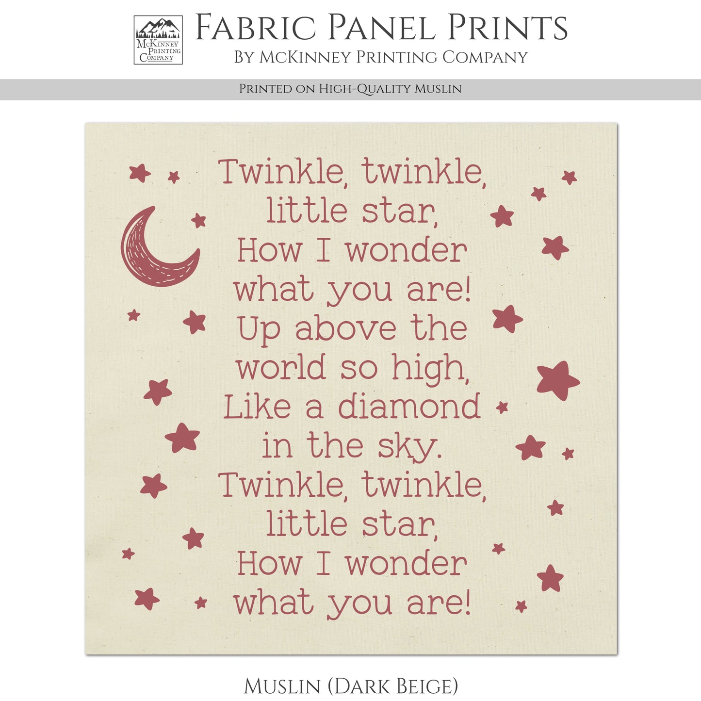 Twinkle Twinkle Little Star - Baby Fabric Panels, Nursery Rhyme, Wall Art, Decor, Cotton, Quilt Block, Baby Blanket, Infant, Sewing, Quilting