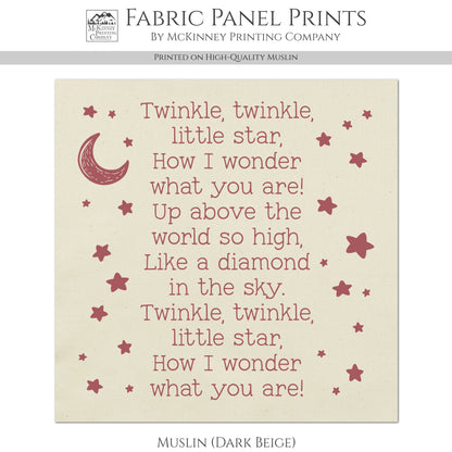 Twinkle Twinkle Little Star - Baby Fabric Panels, Nursery Rhyme, Wall Art, Decor, Cotton, Quilt Block, Baby Blanket, Infant, Sewing, Quilting