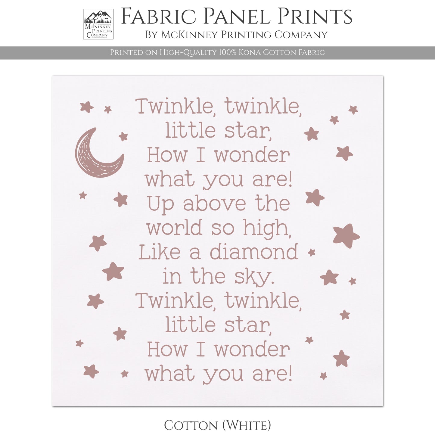 Twinkle Twinkle Little Star - Baby Fabric Panels, Nursery Rhyme, Wall Art, Decor, Cotton, Quilt Block, Baby Blanket, Infant, Sewing, Quilting