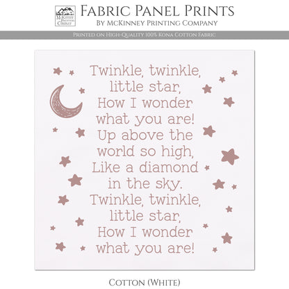 Twinkle Twinkle Little Star - Baby Fabric Panels, Nursery Rhyme, Wall Art, Decor, Cotton, Quilt Block, Baby Blanket, Infant, Sewing, Quilting