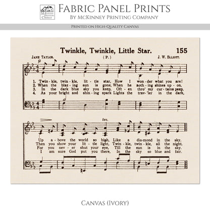Twinkle Twinkle Little Star - Baby Fabric Panel, Lyrics, Antique Sheet Music, Vintage, Piano, Block Print, Cotton, Quilt, Quilting, Wall Art