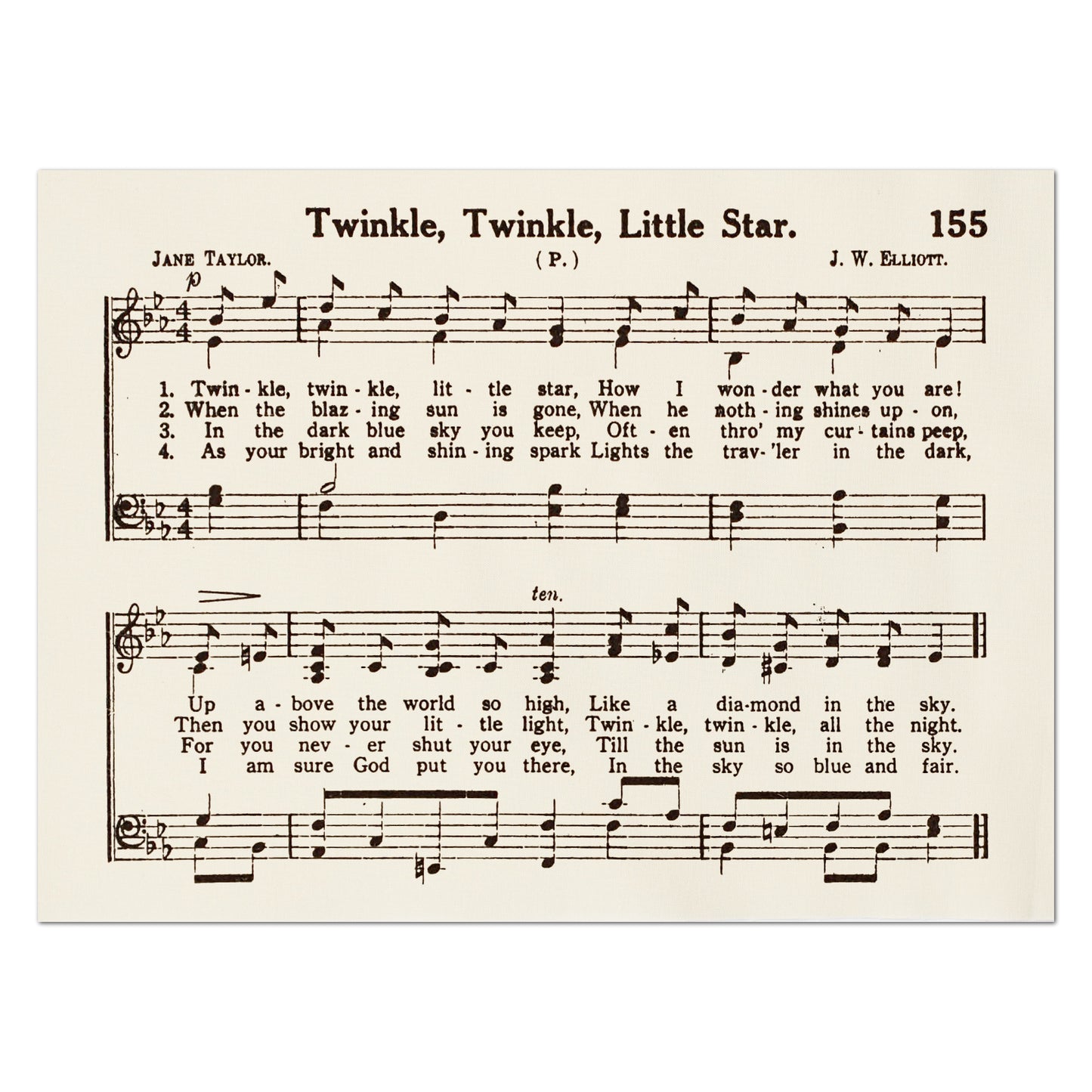 Twinkle Twinkle Little Star - Baby Fabric Panel, Lyrics, Antique Sheet Music, Vintage, Piano, Block Print, Cotton, Quilt, Quilting, Wall Art