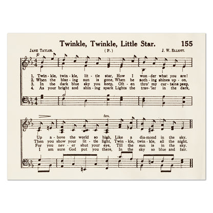 Twinkle Twinkle Little Star - Baby Fabric Panel, Lyrics, Antique Sheet Music, Vintage, Piano, Block Print, Cotton, Quilt, Quilting, Wall Art