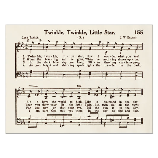 Twinkle Twinkle Little Star - Baby Fabric Panel, Lyrics, Antique Sheet Music, Vintage, Piano, Block Print, Cotton, Quilt, Quilting, Wall Art