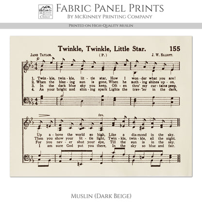 Twinkle Twinkle Little Star - Baby Fabric Panel, Lyrics, Antique Sheet Music, Vintage, Piano, Block Print, Cotton, Quilt, Quilting, Wall Art