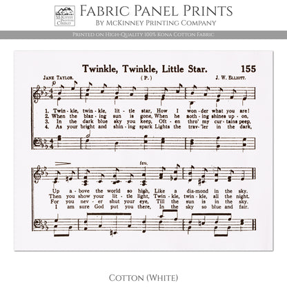 Twinkle Twinkle Little Star - Baby Fabric Panel, Lyrics, Antique Sheet Music, Vintage, Piano, Block Print, Cotton, Quilt, Quilting, Wall Art