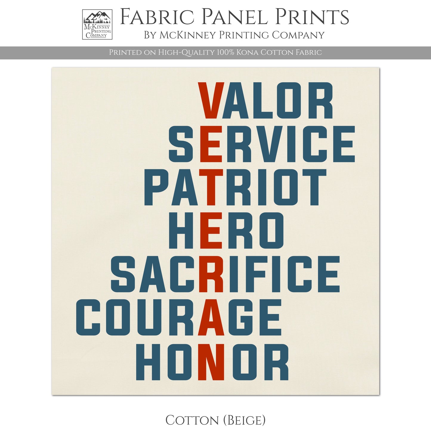 Patriotic Quilt - Veteran, Valor, Service, Patriot, Hero, Sacrifice, Courage, Honor - Cotton