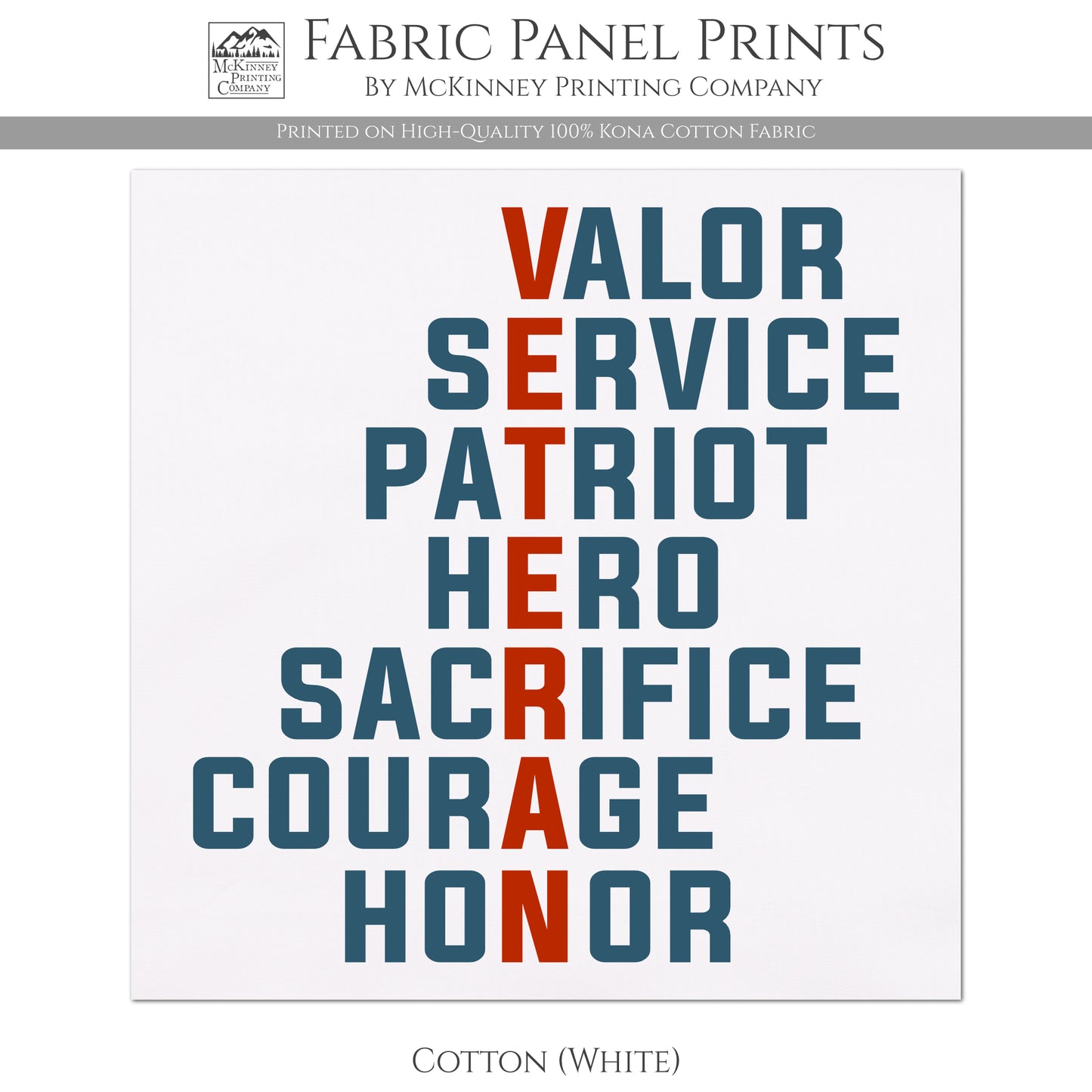 Patriotic Quilt - Veteran, Valor, Service, Patriot, Hero, Sacrifice, Courage, Honor - Cotton, White