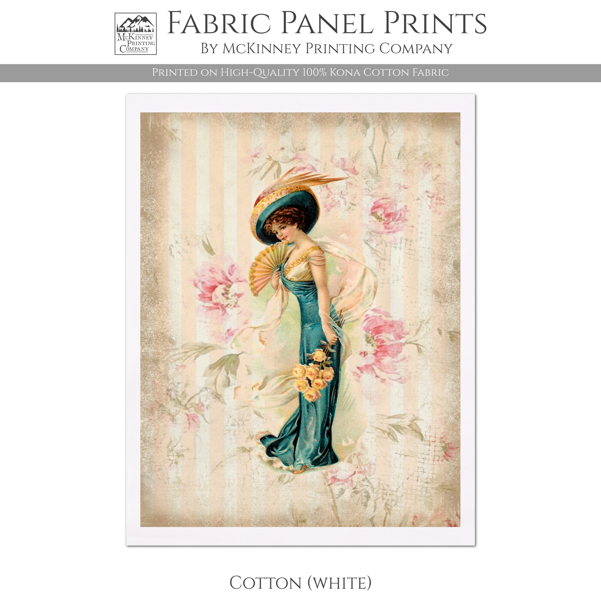 Victorian Woman, Fabric Panel Print - Cotton, White