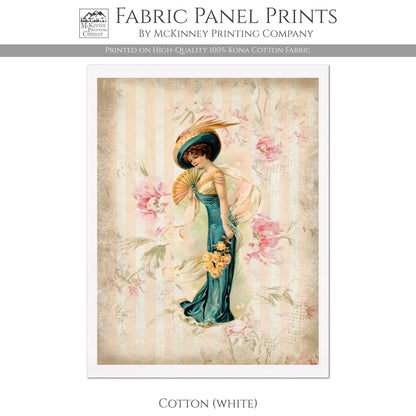 Victorian Woman, Fabric Panel Print - Cotton, White