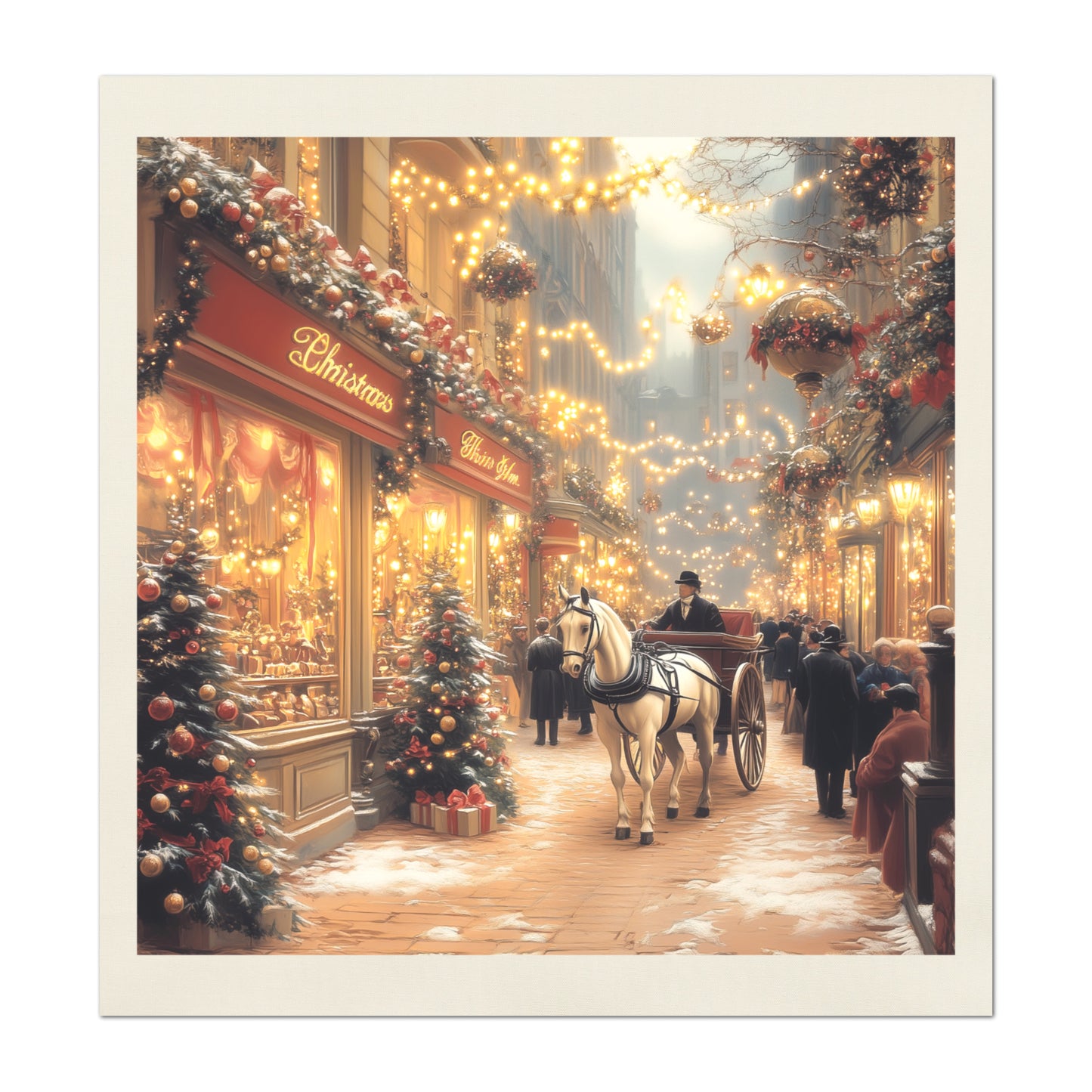 Victorian Fabric - Christmas Village, Christmas Fabric Panel, Horse, Cotton, Decor, Wall Art, Block Print, Cotton, Quilting, Quilt, Sewing