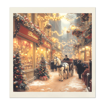 Victorian Fabric - Christmas Village, Christmas Fabric Panel, Horse, Cotton, Decor, Wall Art, Block Print, Cotton, Quilting, Quilt, Sewing