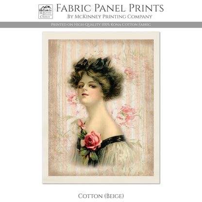Victorian Decor, Fabric Panel Print, Woman, Portrait, Antique - Cotton